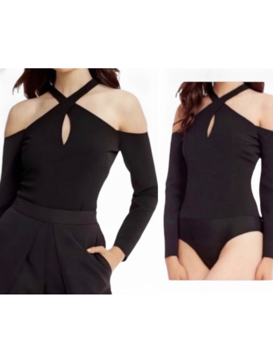 Pants - Belle by Badgley Mischka Black Cold Shoulder High Neck Bodysuit Size 4